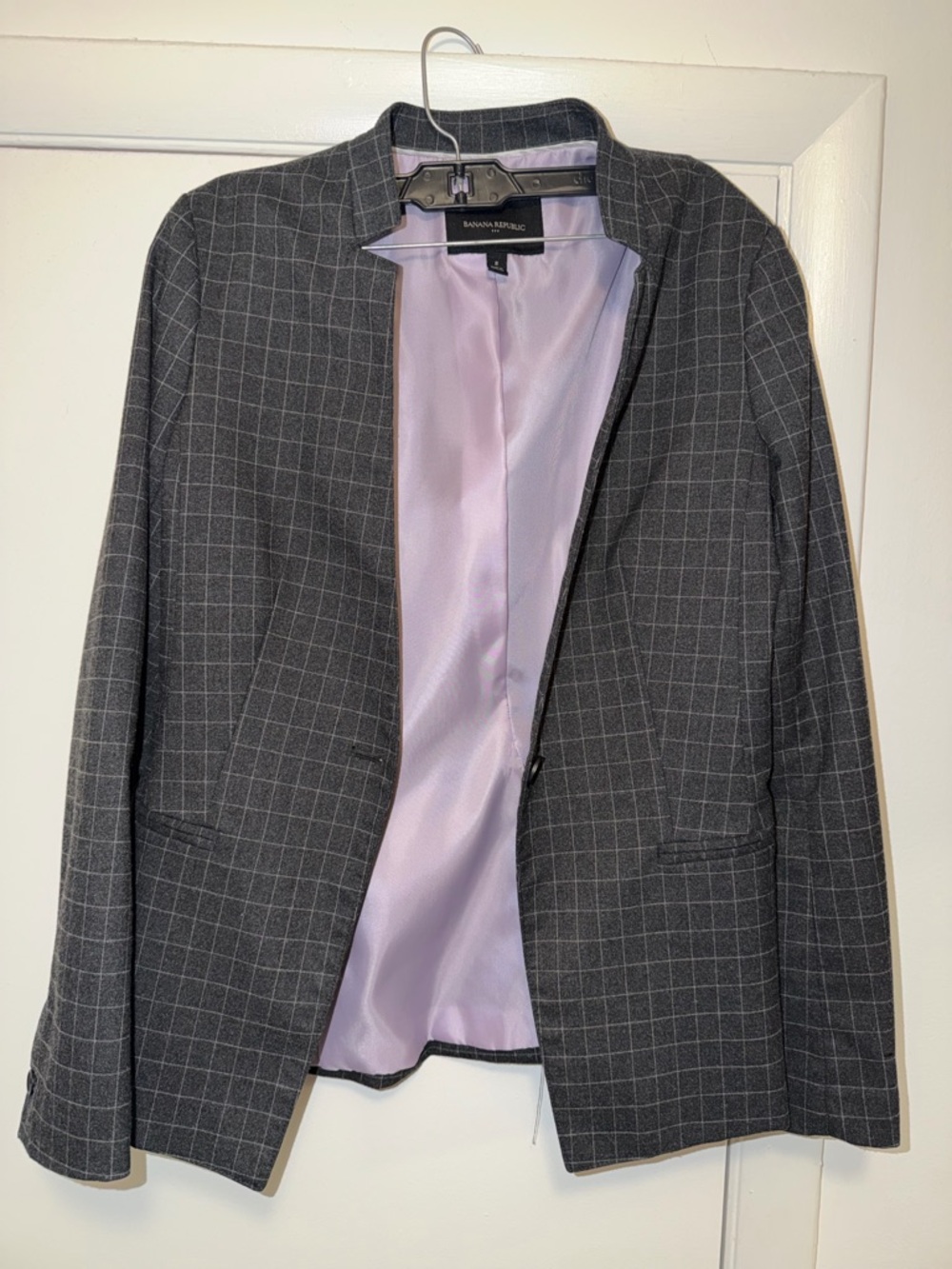 Banana Republic Gray Windowpane Blazer with Lilac Lining